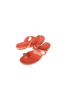 CELINE Sandals Coral Leather Flat Sandals Womens Size 7